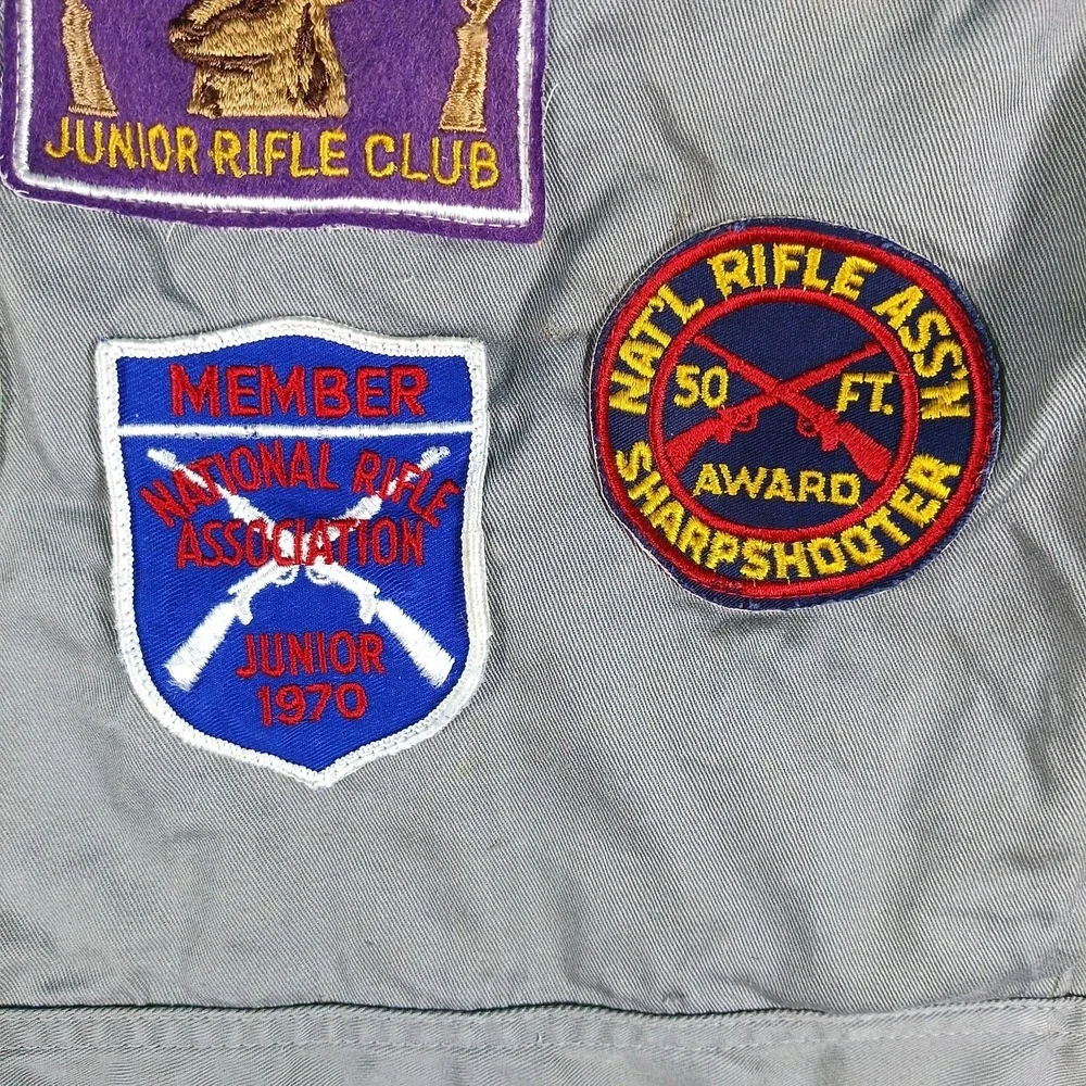 Vintage 10 X Mfg Co Shooting Jacket Men Large Gray NRA Junior Rifle Club Patch